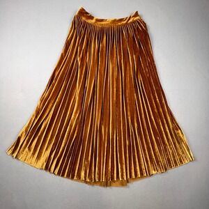 Brickyard Buffalo Pleated Velvet Maxi Skirt Womens S Gold Mustard Holiday Boho